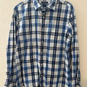 Club Room Blue Black White Plaid Print Short Sleeve Button Down Shirt - L